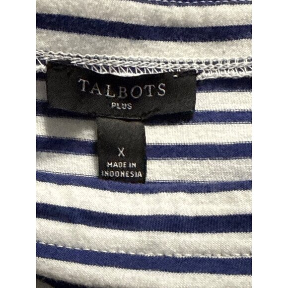 Talbots Plus Womens Nautical Striped Top Blue/White Button Detail Cotton X - Picture 3 of 7
